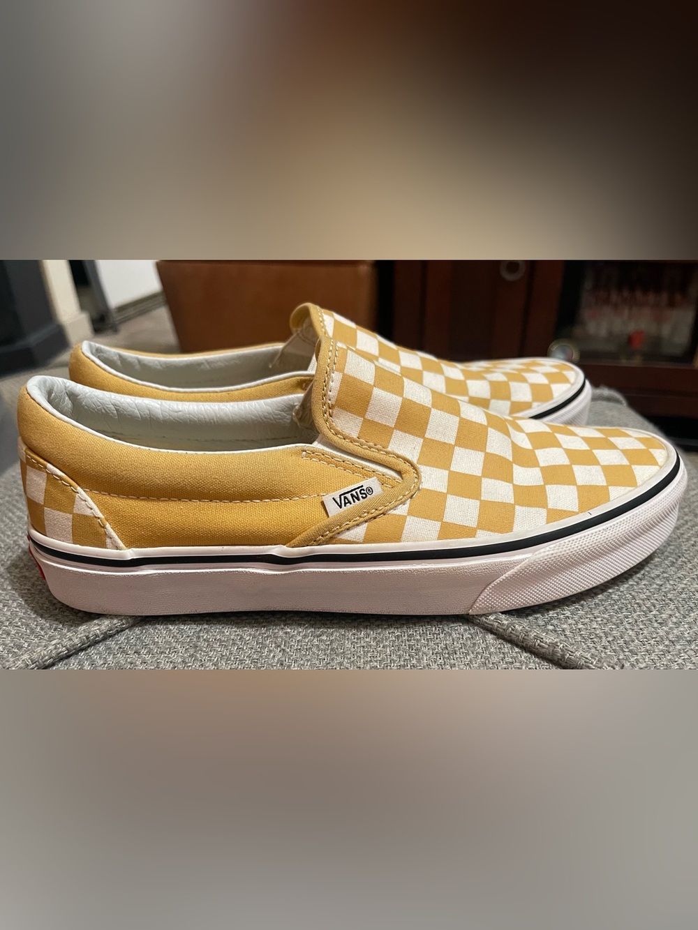 Vans Classic Slip-On Ochre White Checkerboard Shoes Women’s Size 8/Mens Size 6.5